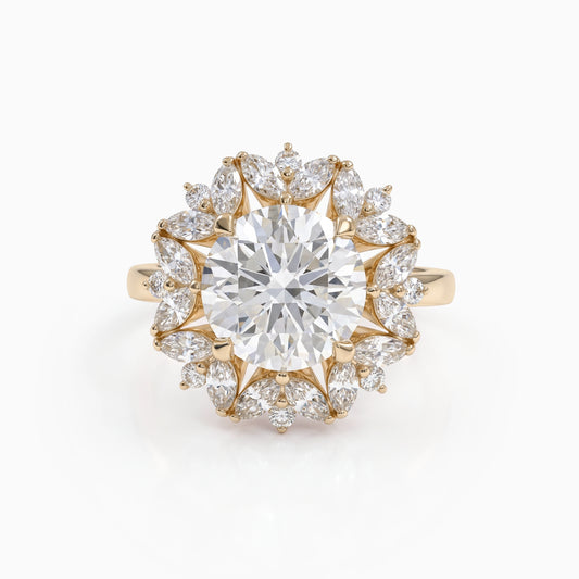 Round And Marquise Halo Lab Diamond Floral Style Ring