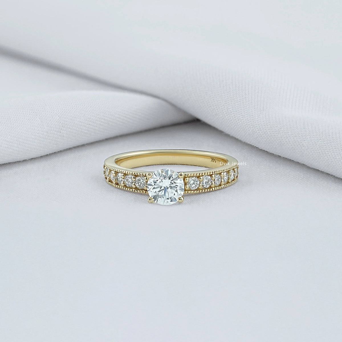 Round Diamond Accent Channel Set Ring