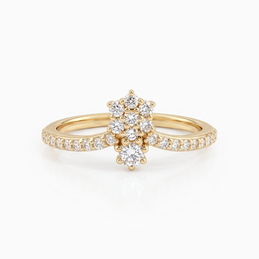 Round Cluster Diamond Chevron Ring