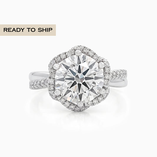Round Cut Diamond Floral Halo Engagement Ring