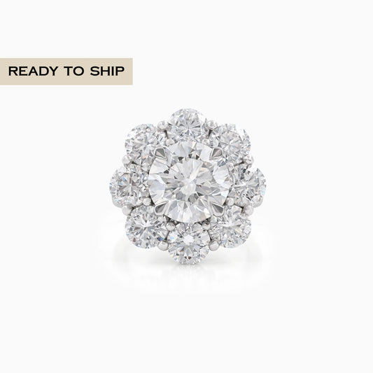 Round Cut Diamond Flower Halo Accent Ring