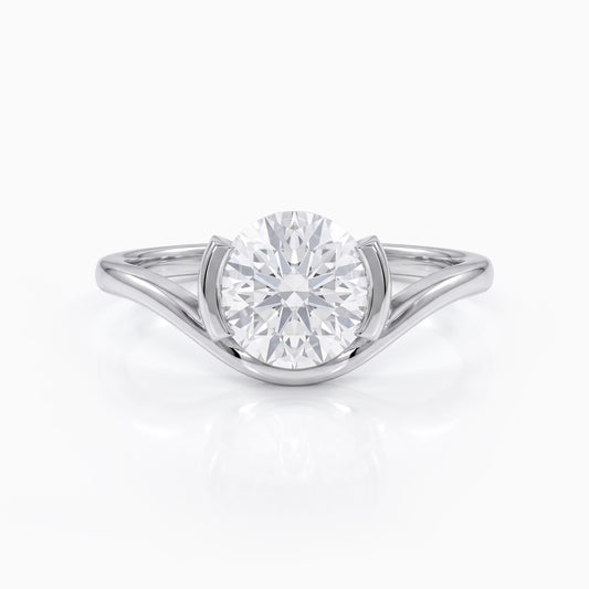 Round Cut Diamond Half Bezel Set Solitaire Ring