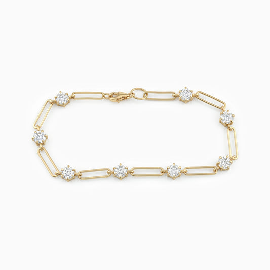 Round Cut Diamond Paperclip Link Station Bracelet Bracelet