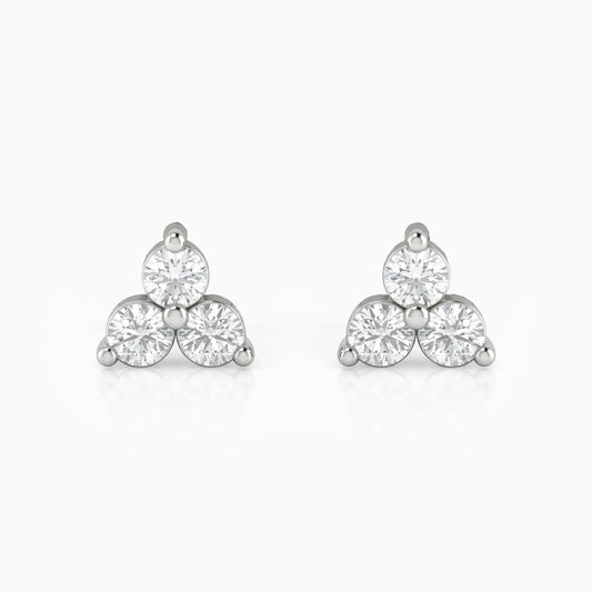 Round Cut Lab Diamond Three Stone Stud Earrings Earrings