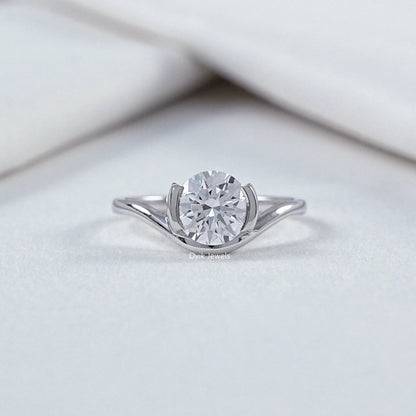 Round Cut Diamond Half Bezel Set Solitaire Ring