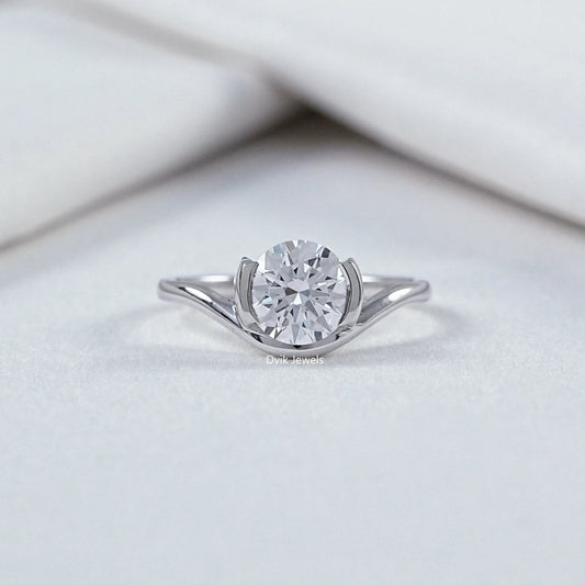 Round Cut Diamond Half Bezel Set Solitaire Ring