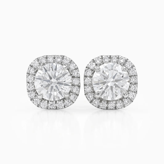 Round Cut Halo Diamond Stud Earrings