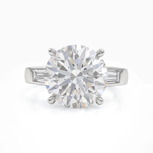 Round Cut Lab Diamond Baguette Side Stone Engagement Ring Ring