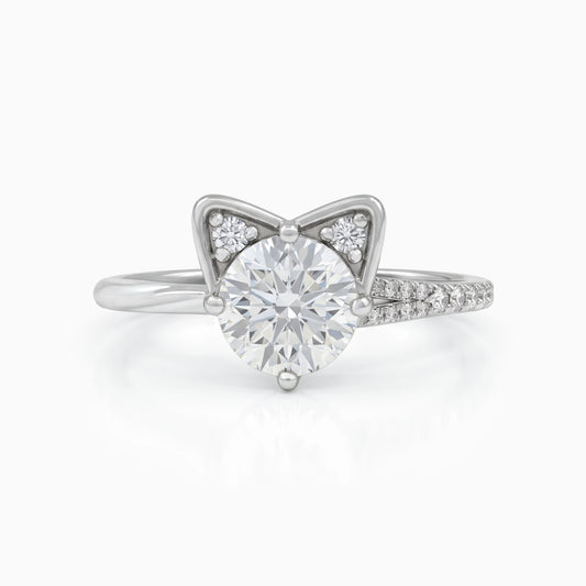 Round Cut Lab Diamond Cat Ear Accent Pave Ring Ring