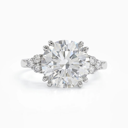 Round Cut Lab Diamond Cluster Accent Engagement Ring Ring