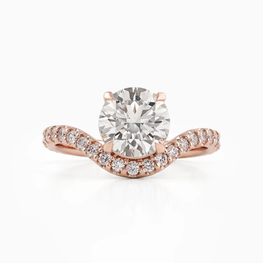 Round Cut Lab Diamond Engagement Ring with Curved Pavé Band Ring