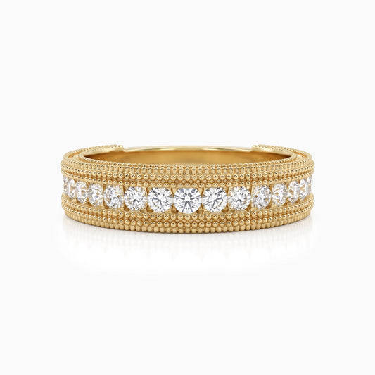 Round Cut Lab Diamond Engraved Milgrain Men's Band Band