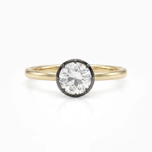 Round Cut Lab Diamond Ring with Black Bezel Setting Ring