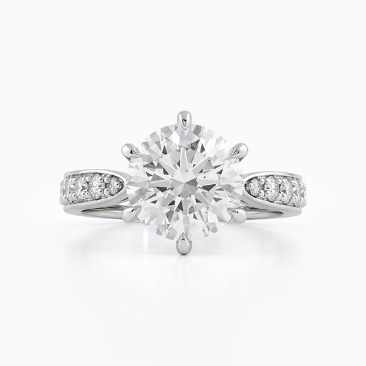 Round Cut Lab Diamond Ring with Pavé Side Stones Ring