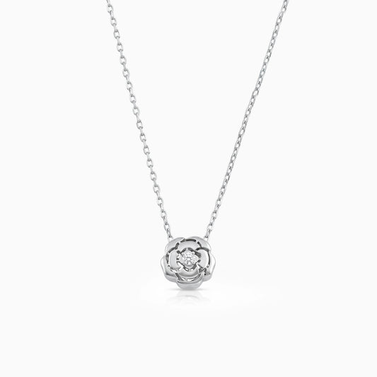 Round Cut Lab Diamond Rose Flower Necklace Pendant