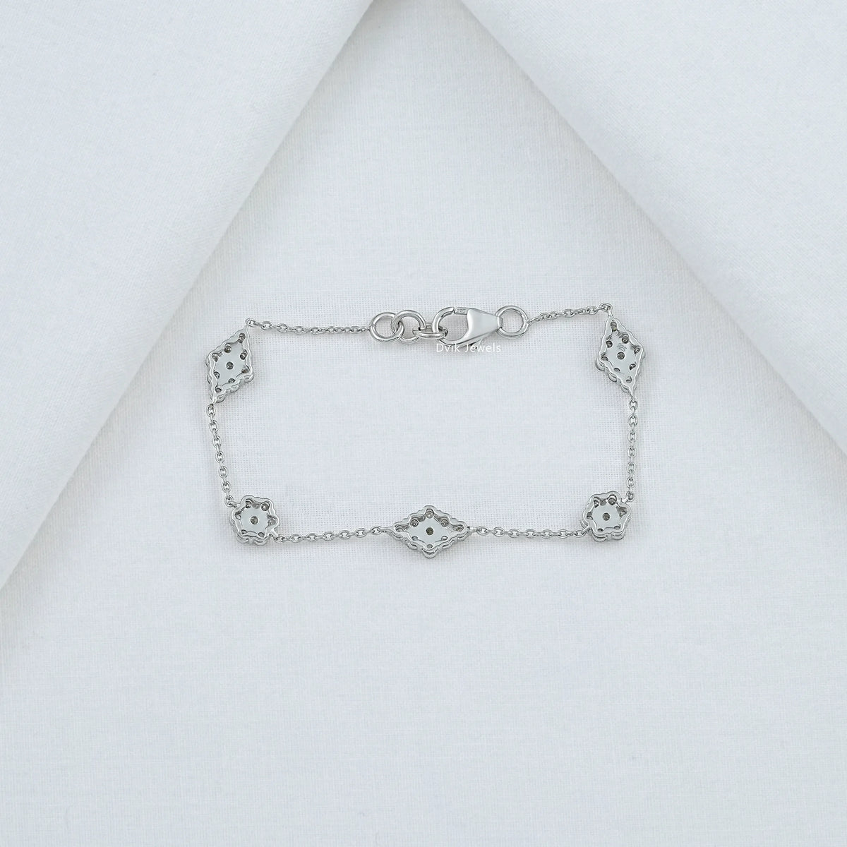 Round Lab Diamond Floral Station Bracelet