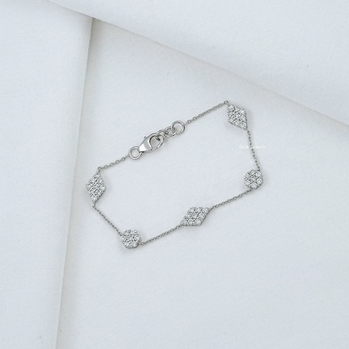 Round Lab Diamond Floral Station Bracelet