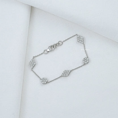 Round Lab Diamond Floral Station Bracelet
