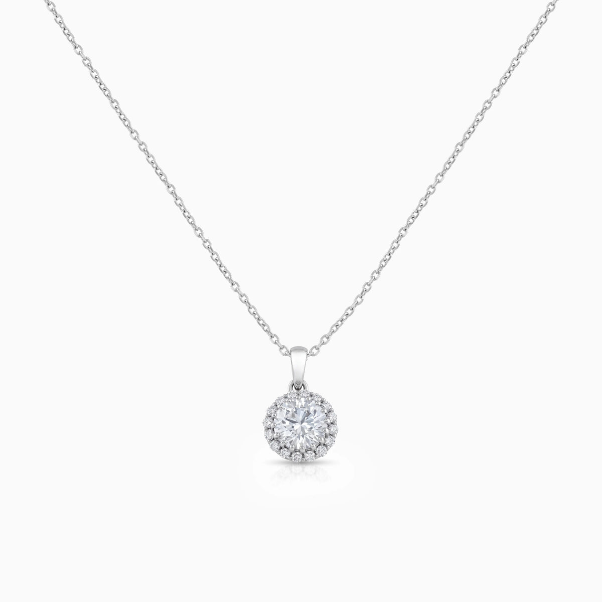 Round Cut Lab Grown Diamond Halo Pendant Necklace