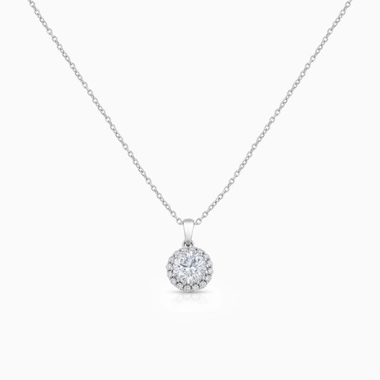 Round Cut Lab Grown Diamond Halo Pendant Necklace