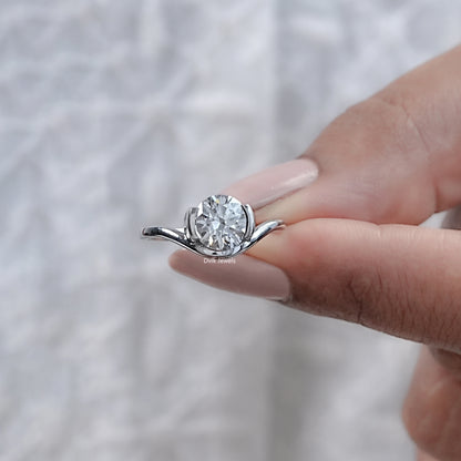 Round Cut Diamond Half Bezel Set Solitaire Ring