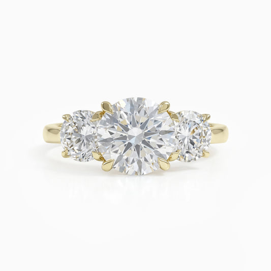 Round Cut Three Stone Lab Diamond Ring with Prong Setting Ring