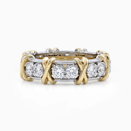 Round Diamond Band with Criss Cross Pattern Band