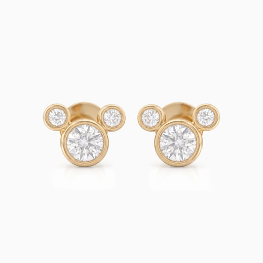Round Diamond Bezel Set Mickey Mouse Dainty Stud