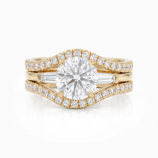 Round Diamond Bridal Ring Set with Baguette Accent Bridal Ring Set