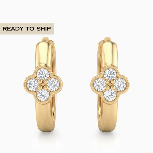 Round Diamond Clover Shape Huggie Hoop