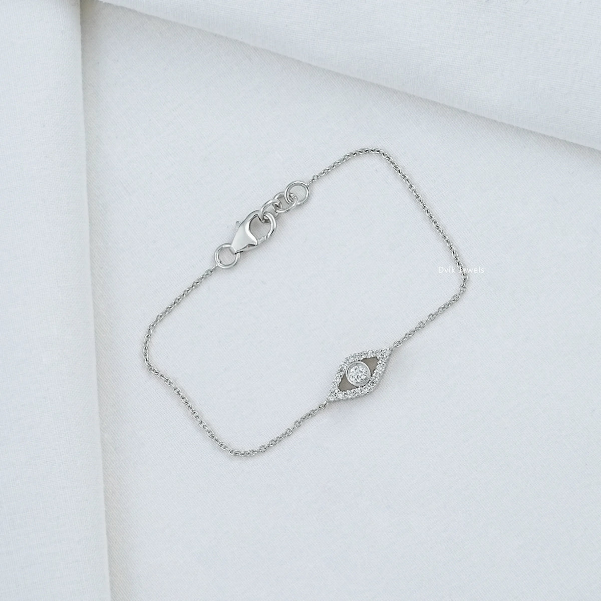 Bezel Set Diamond Evil Eye Chain Bracelet