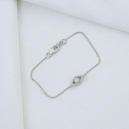 Bezel Set Diamond Evil Eye Chain Bracelet