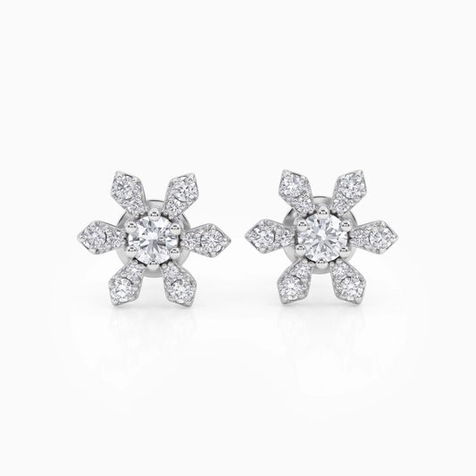 Round Diamond Floral Style Stud Earrings
