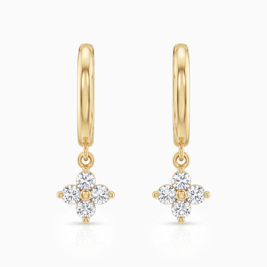 Round Diamond Flower Drop Hoop Earrings
