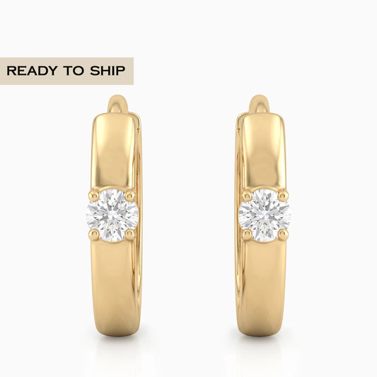 Round Diamond Minimalist Solitaire Hoop Earrings