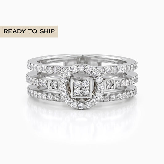 Round Diamond Triple Shank Halo Ring