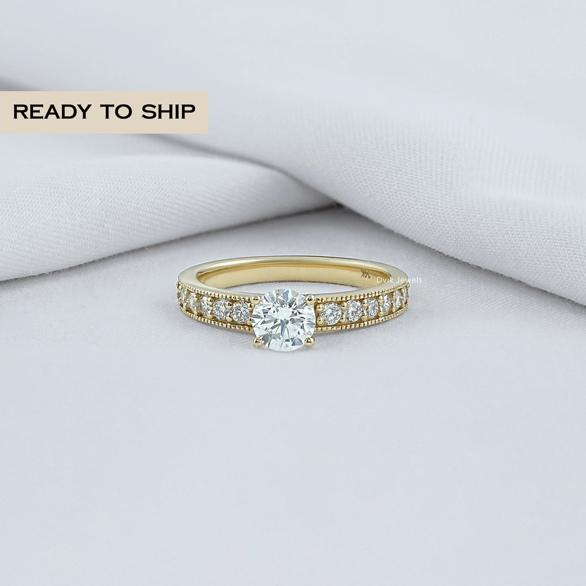 Round Diamond Accent Channel Set Ring
