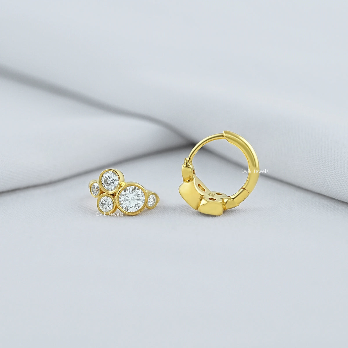 Round Lab Diamond Bezel Set Bubble Hoop Earrings