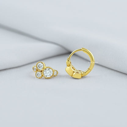 Round Lab Diamond Bezel Set Bubble Hoop Earrings