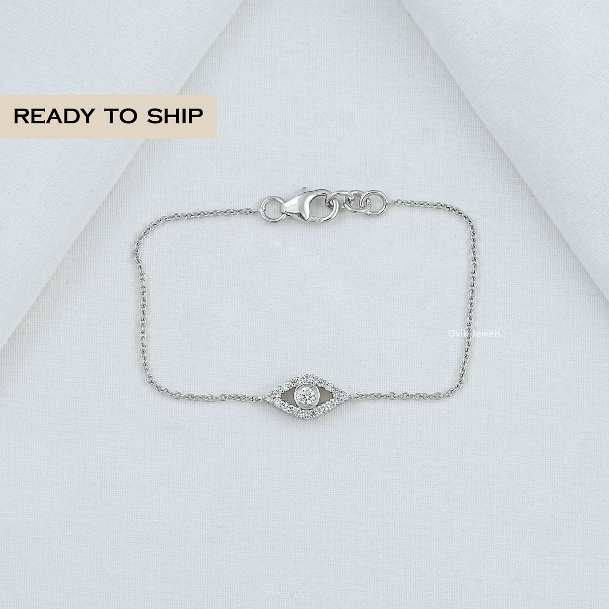 Bezel Set Diamond Evil Eye Chain Bracelet