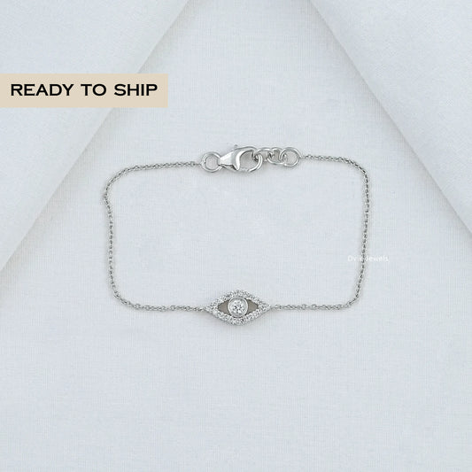 Bezel Set Diamond Evil Eye Chain Bracelet