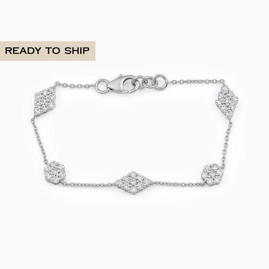 Round Lab Diamond Floral Station Bracelet