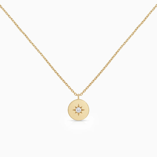 Round Lab Diamond North Star Shape Coin Pendant Pendant