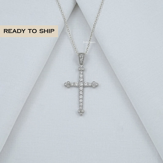 Round Cut Lab Diamond Cross Pendant