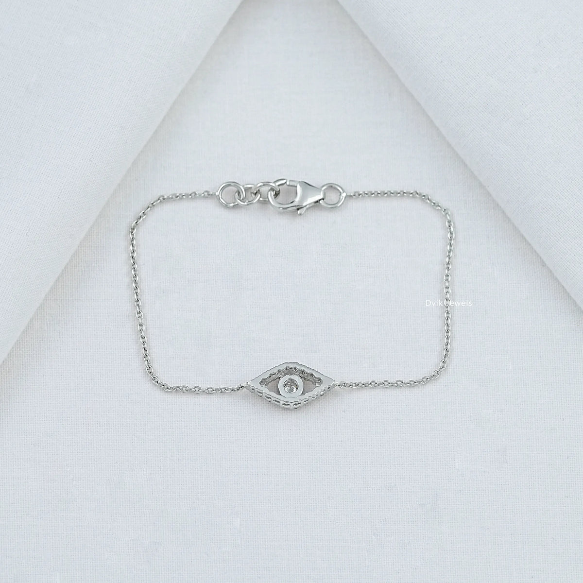 Bezel Set Diamond Evil Eye Chain Bracelet