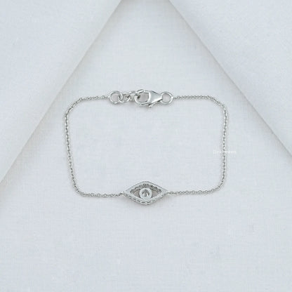 Bezel Set Diamond Evil Eye Chain Bracelet