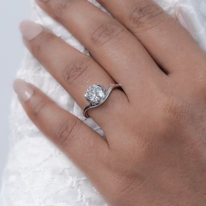 Round Cut Diamond Half Bezel Set Solitaire Ring
