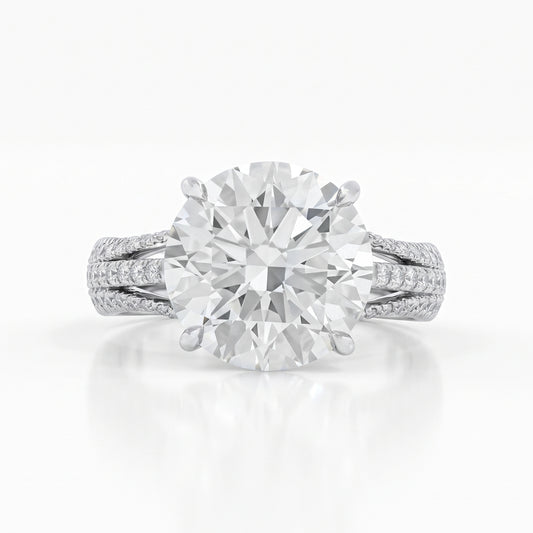 Round Cut Diamond Split Shank Pave Ring