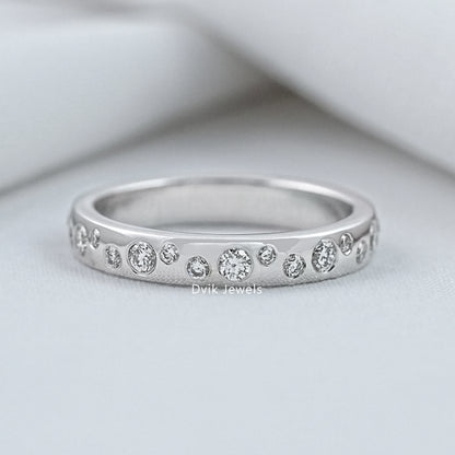 Round Cut Diamond Scattered Bezel Set Wedding Band