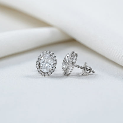 Oval Cut Lab Diamond Halo Stud Earrings
